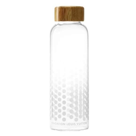 Fondation LOUIS VUITTON Glass Water Bottle Polka Dot Bamboo Lid Paris - Picture 3 of 7
